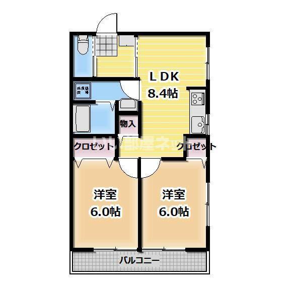 セントラルハイツ霞A棟(2LDK/2階)の間取り写真