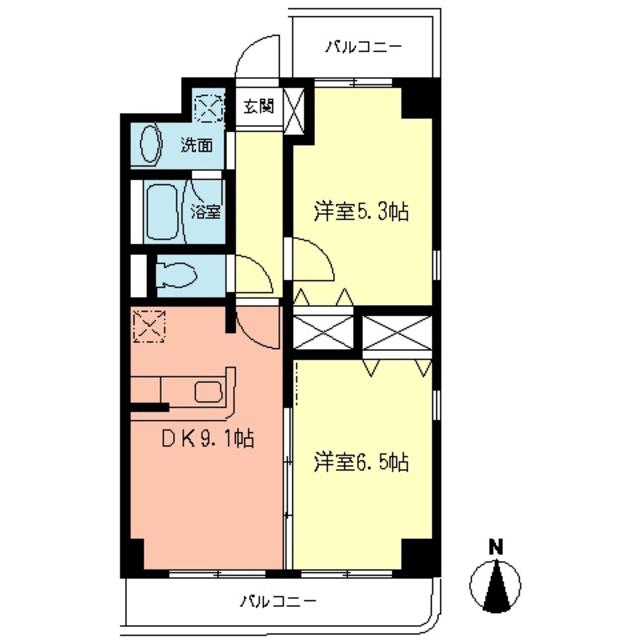 フルーレ向ヶ丘(2DK/2階)の間取り写真