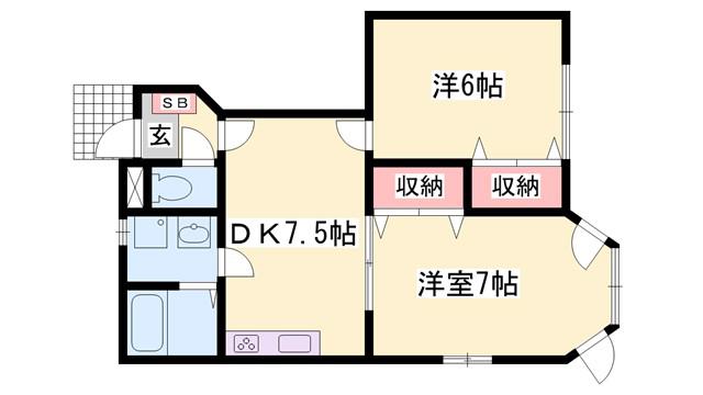 パークサイドII(2DK/1階)の間取り写真