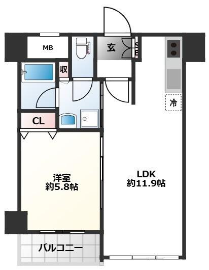 ライオンズマンション日暮里(1LDK/3階)の間取り写真