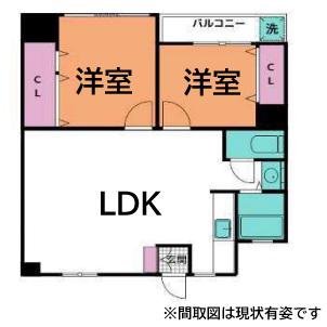 湊川公園ビル(2LDK/10階)の間取り写真