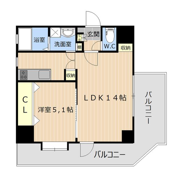QUEENRICH新屋敷(1LDK/10階)の間取り写真