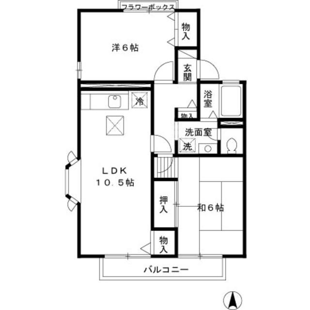 ドミールK B(2LDK/1階)の間取り写真