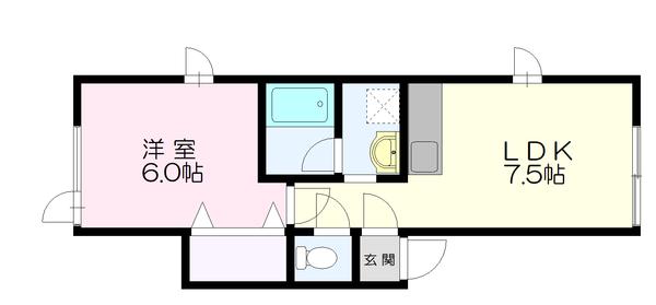レッツリブ美しが丘(1LDK/2階)の間取り写真