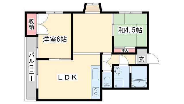 カーサ一色(2LDK/4階)の間取り写真