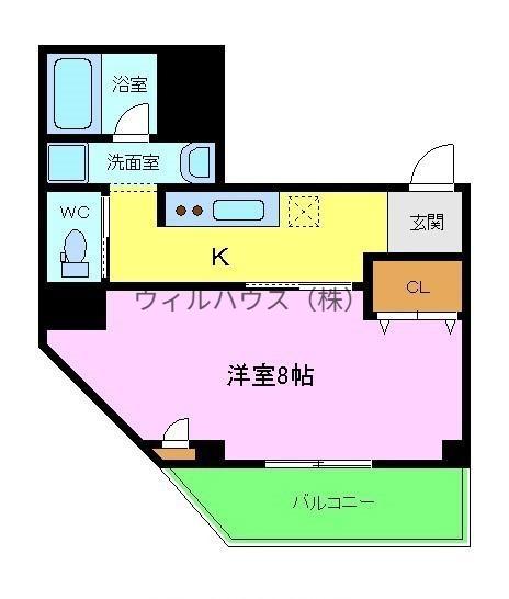 ラ・メール諏訪森(1K/2階)の間取り写真