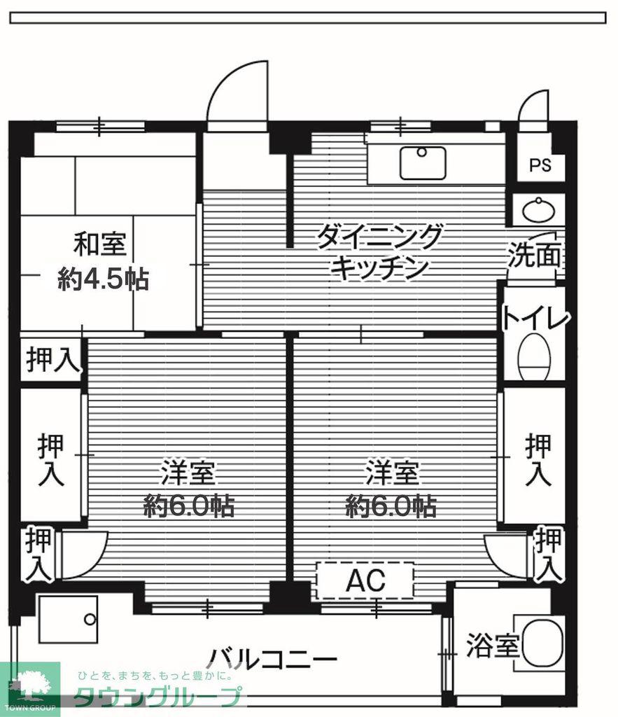 ビレッジハウス愛生1号棟(3DK/4階)の間取り写真
