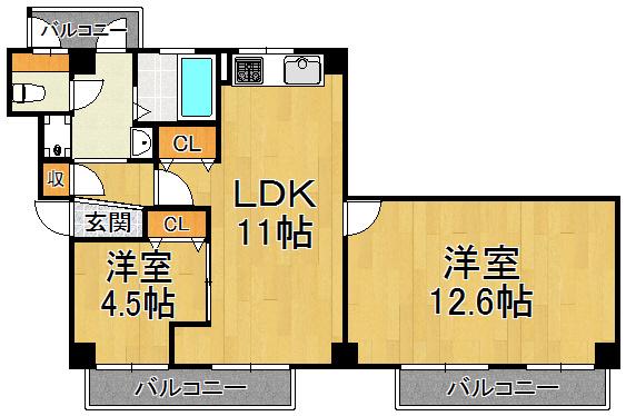 VIEW TERRACE 売布1(2LDK/4階)の間取り写真