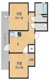 DL心斎橋(2K/6階)の間取り写真