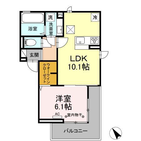 ヒルズ飯田(1LDK/1階)の間取り写真