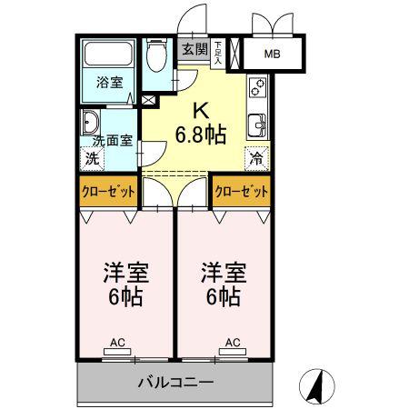 PINE TREE HOUSE(2DK/1階)の間取り写真