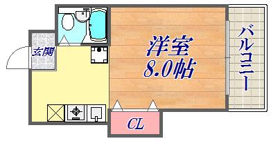 グリーンルーフ神若(1K/4階)の間取り写真