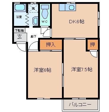 マミーユ山室(2DK/2階)の間取り写真