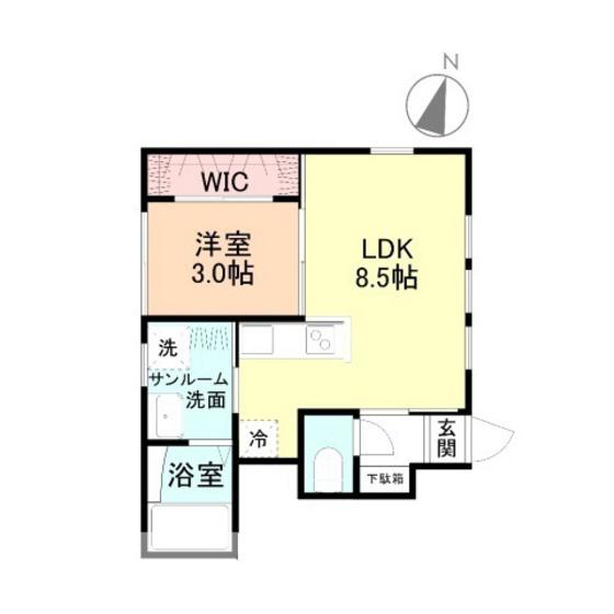 富山地鉄富山港線 奥田中学校前駅 徒歩10分 2階建 築2年(1LDK/1階)の間取り写真