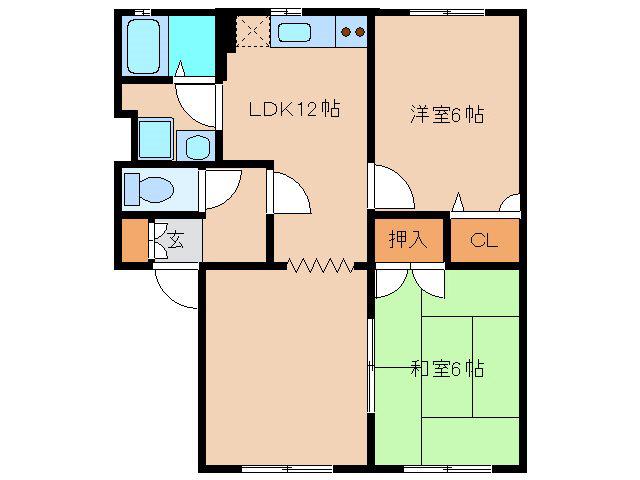 植松アパート(2LDK/2階)の間取り写真