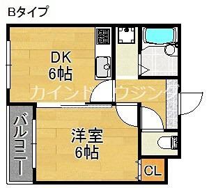 プライム岸里東(1DK/6階)の間取り写真