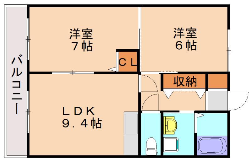 スクールビュー赤間(2LDK/2階)の間取り写真