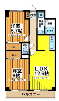 レジデンスミヤビ(2LDK/1階)の間取り写真