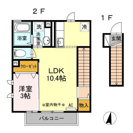 サロン デュノール(1LDK/2階)の間取り写真