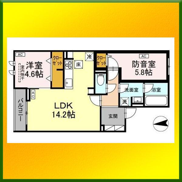 西武池袋線 保谷駅 徒歩9分 3階建 築1年(2LDK/1階)の間取り写真