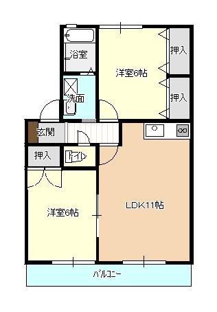 ハイカムール仲沖F(2LDK/2階)の間取り写真