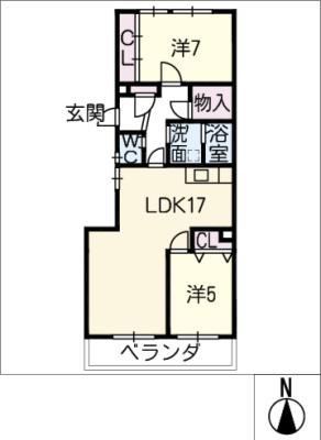 パピヨン香流(2LDK/3階)の間取り写真