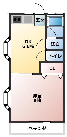 スカイハイツ7(1SDK/2階)の間取り写真