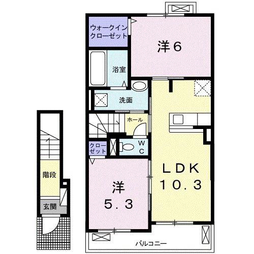 エアリーサンリットA棟(2LDK/2階)の間取り写真