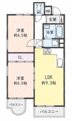 コムーネ東灘(2LDK/2階)の間取り写真