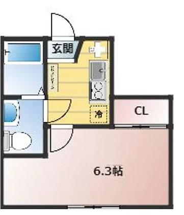 ベイルーム六浦A棟(1K/2階)の間取り写真