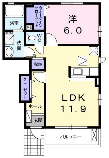 MAISON CAMELIAII(1LDK/1階)の間取り写真