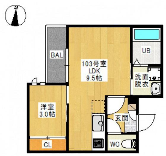 GRANDTIC MARIN(1LDK/1階)の間取り写真