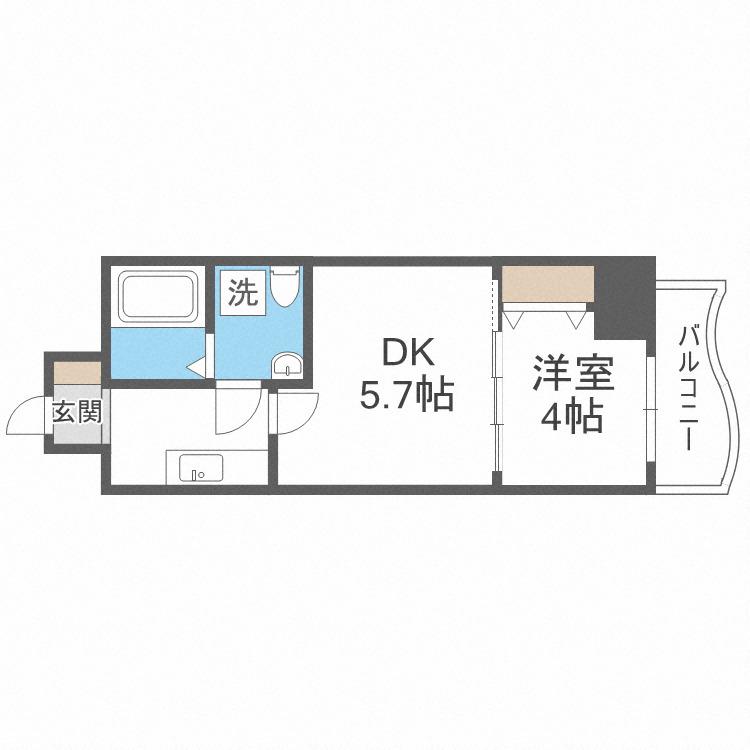 ミュプレ北浜イースト(1DK/15階)の間取り写真