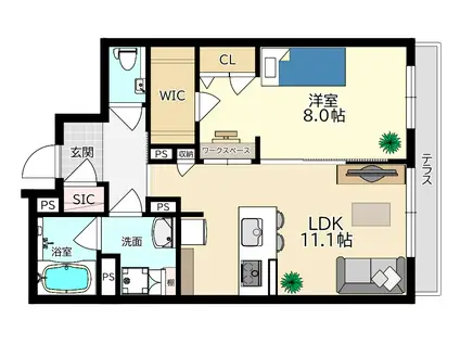 ロコグランデ潮江(1LDK/1階)の間取り写真
