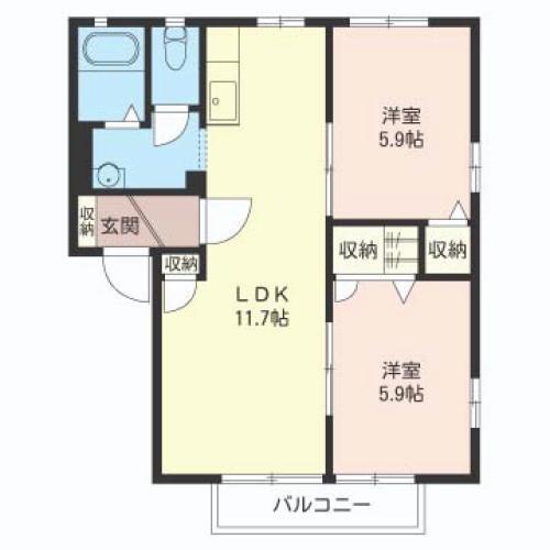ヴィラ・フォンテーヌC(2LDK/2階)の間取り写真