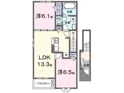 ＪＲ常磐線 大津港駅 徒歩22分 2階建 築1年(2LDK/2階)の間取り写真