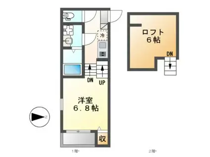 ETERNAL COURT TSURUMAI(1K/2階)の間取り写真