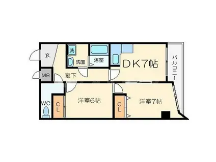 プライム新大阪(2DK/8階)の間取り写真