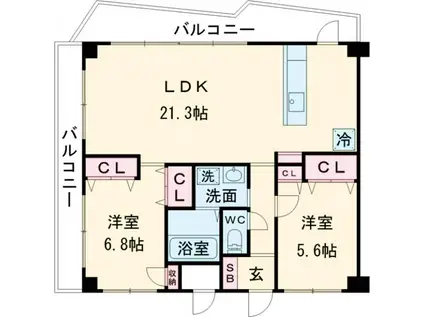 KSK中須コアプレイス(2LDK/6階)の間取り写真