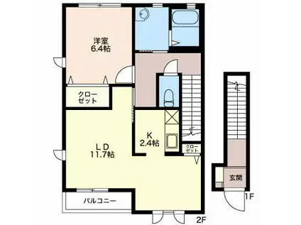 パルテール A セ(1LDK/2階)の間取り写真