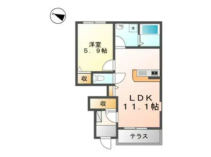 CASA美輪I(1LDK/1階)の間取り写真