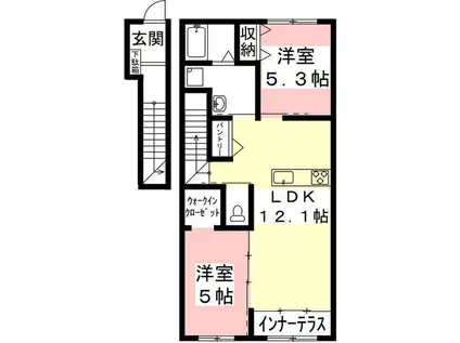 PLUMERIA(2LDK/2階)の間取り写真