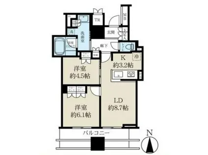 クレヴィアタワー御堂筋本町(2LDK/12階)の間取り写真