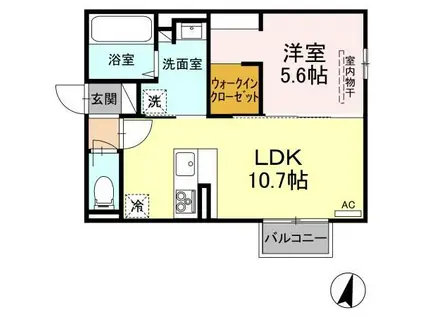 D‐ROOM竹尾II(1LDK/2階)の間取り写真