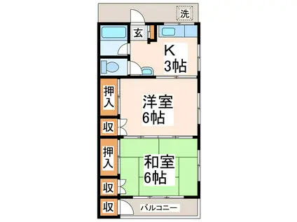 古閑アパート(2K/2階)の間取り写真