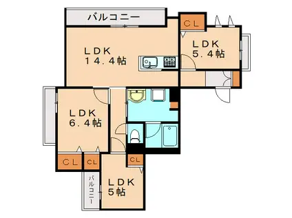 SHAMAISON COURAGEVI(3LDK/3階)の間取り写真