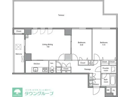 DELLCS永田町(2LDK/1階)の間取り写真