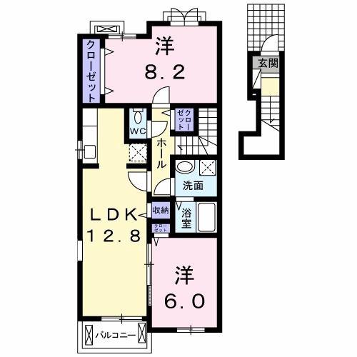 クラールプレディエD(2LDK/2階)の間取り写真