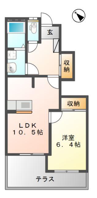 プレサスガーデン(1LDK/1階)の間取り写真