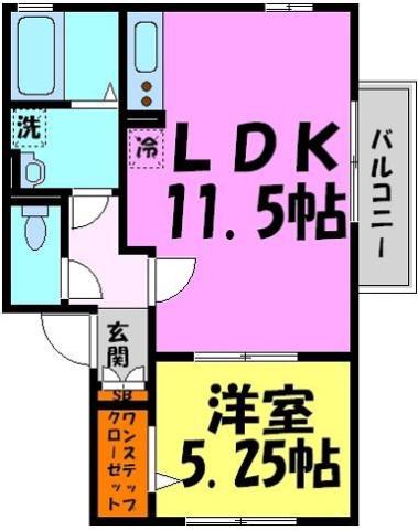 ESPOIR土谷A棟(1LDK/1階)の間取り写真